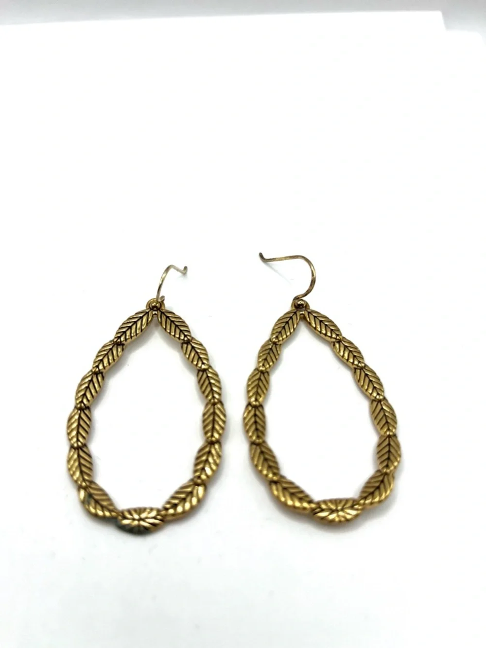 Barse Teardrop Leaf Link Earrings Gold Vermeil 925 Sterling Silver Hoop Large - Picture 7 of 14